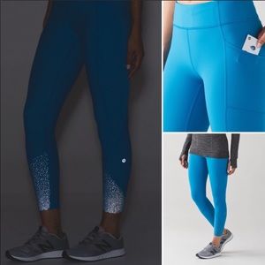 Lululemon Tight Stuff 25” Shocking Turquoise Blue size 6